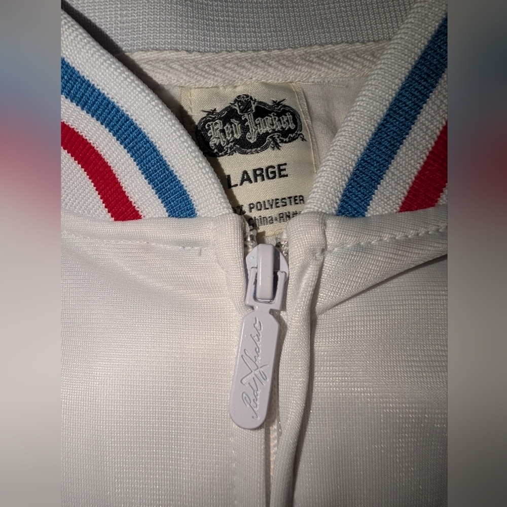 MLB Red Jacket Chicago Cubs Sweater Zipper Men Adults Vintage Size Large White - Picture 5 of 5